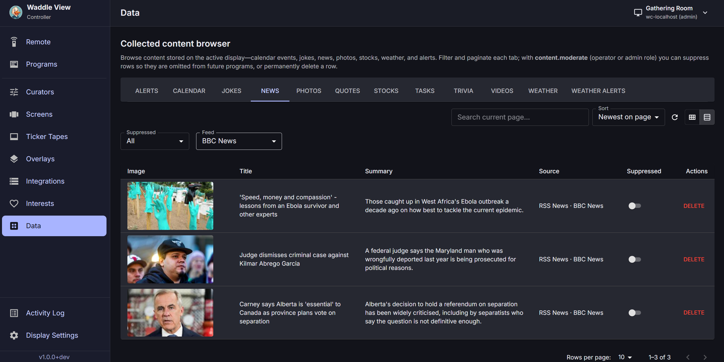 Waddle View controller news data source