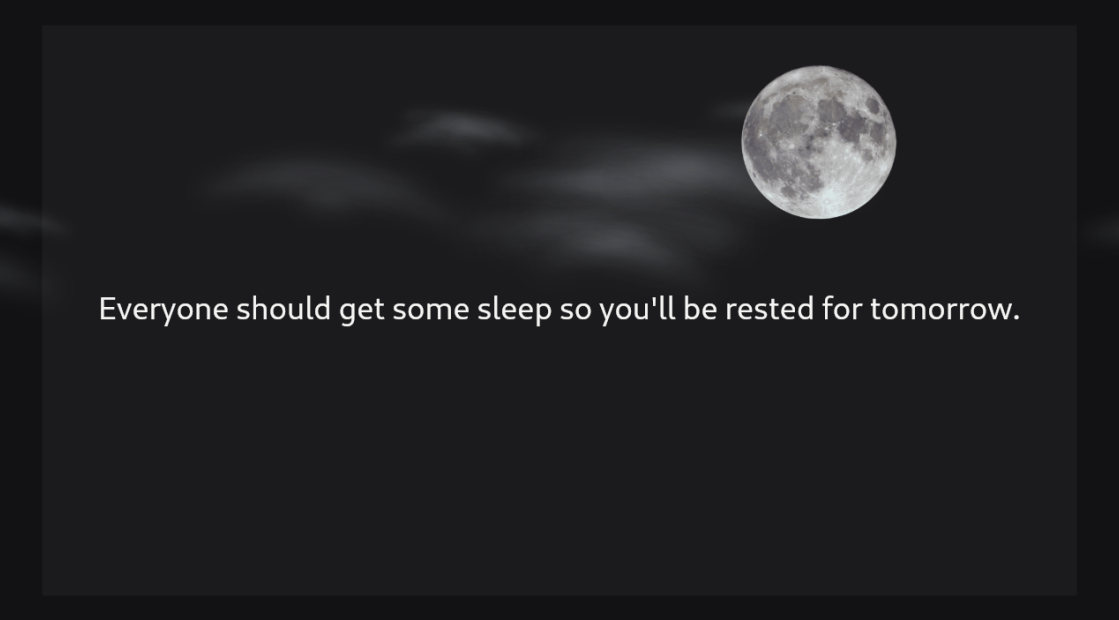 Waddle View display showing a night-themed curator slide on a TV